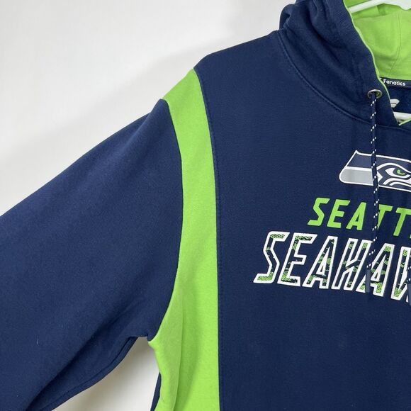 Seattle Seahawks Fanatics Hoodie Mens Size Medium Blue Green Fleece NFL Pullover - Picture 7 of 12
